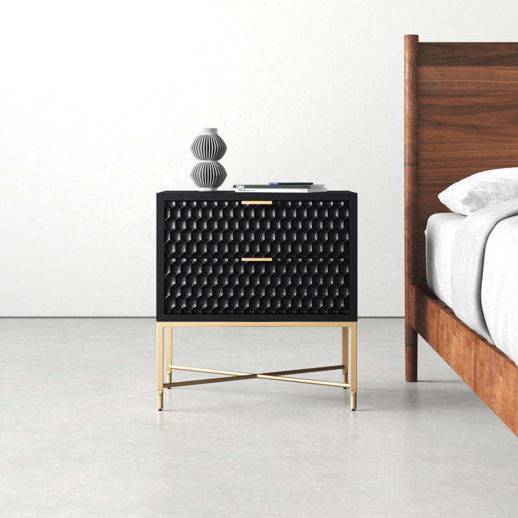 Black Pearl Mahogany 2-Drawer Nightstand with Gold Accents