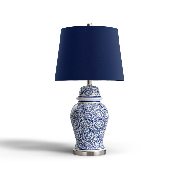 Blue Ivy Ceramic Table Lamp with Dark Blue Hardback Fabric Shade