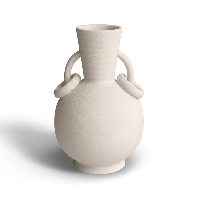 Cream Ceramic Amphora Vase with Ring Handles