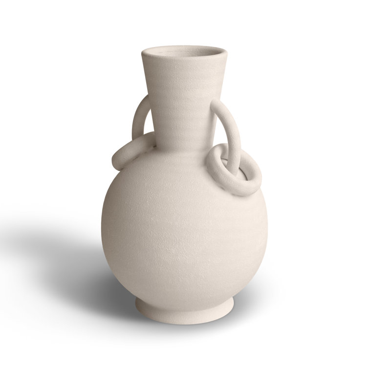 Cream Ceramic Amphora Vase with Ring Handles
