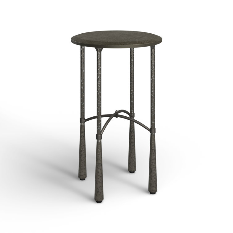 Black Distressed Metal and Wood Round End Table
