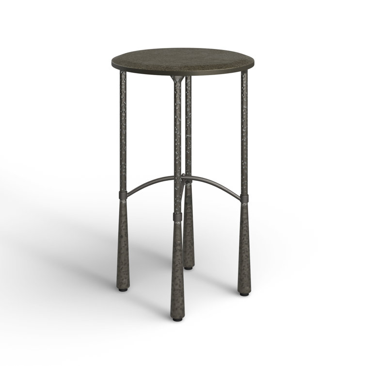 Black Distressed Metal and Wood Round End Table