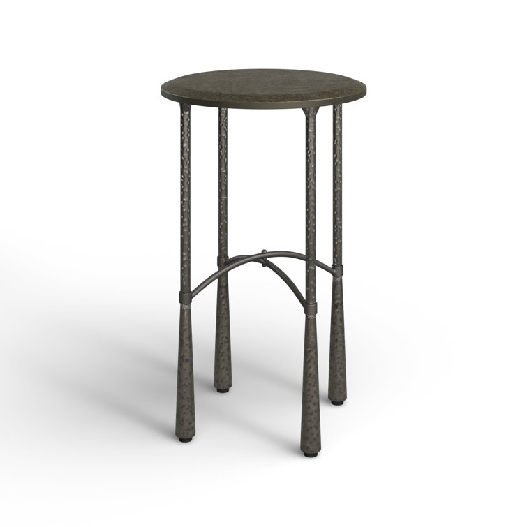 Black Distressed Metal and Wood Round End Table