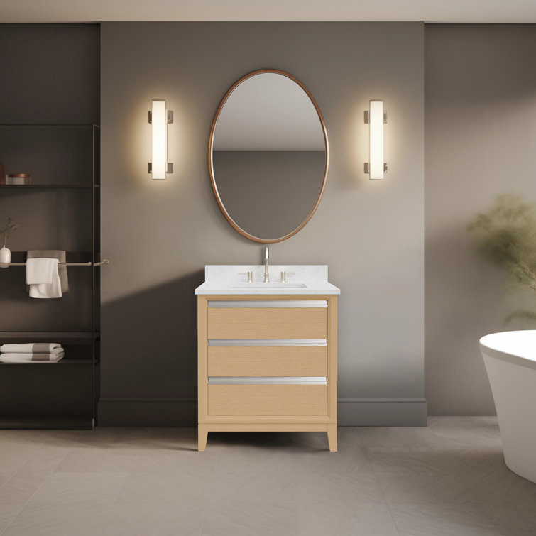 Natural Oak 30" Single Bathroom Vanity with Marble Top