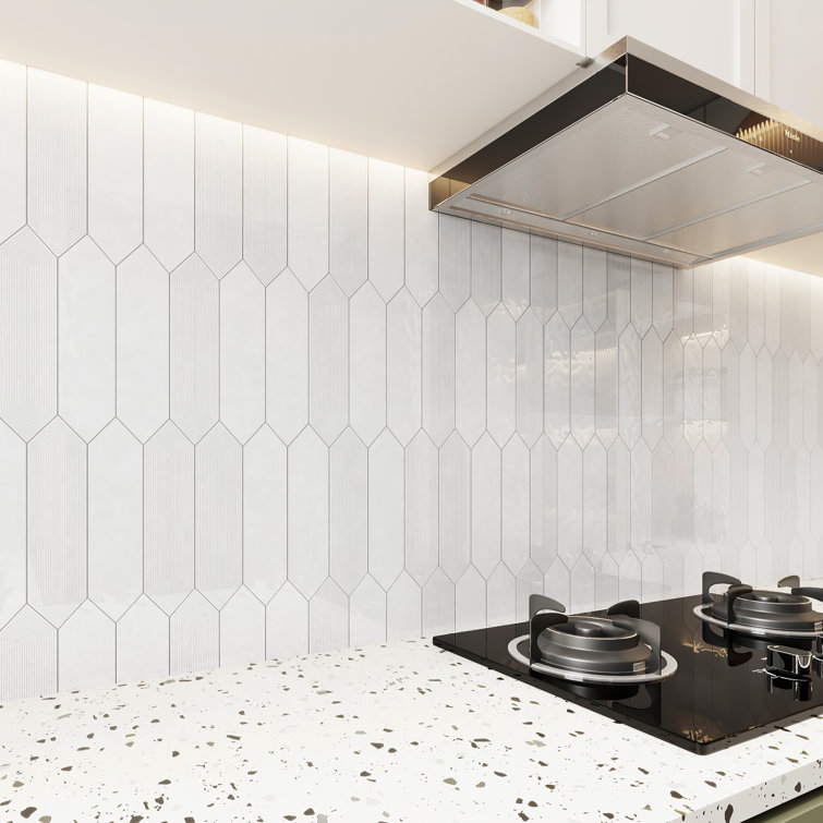 Glossy White Ceramic Picket Subway Wall Tile 3" x 12"