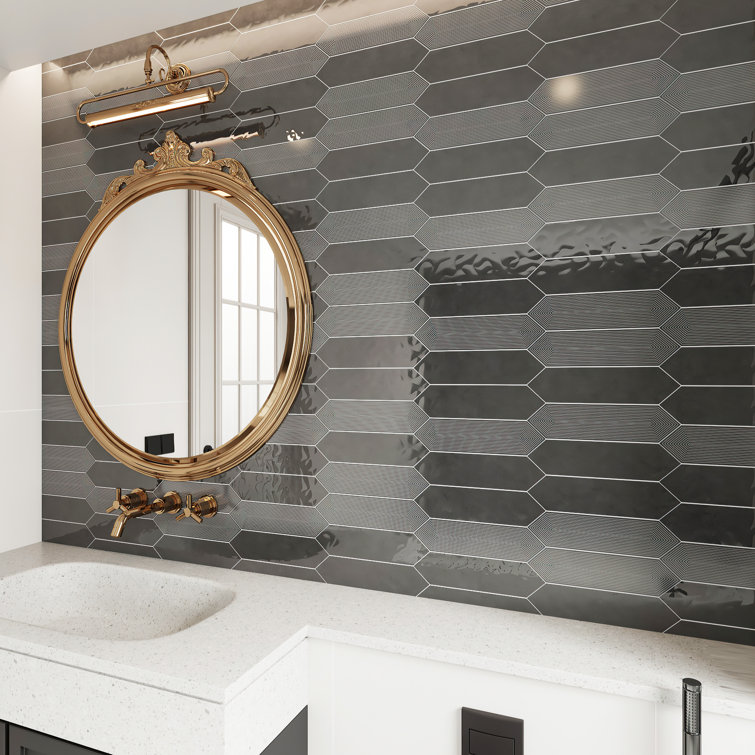 Black Glazed Ceramic Hexagonal Subway Tile 3" x 12"