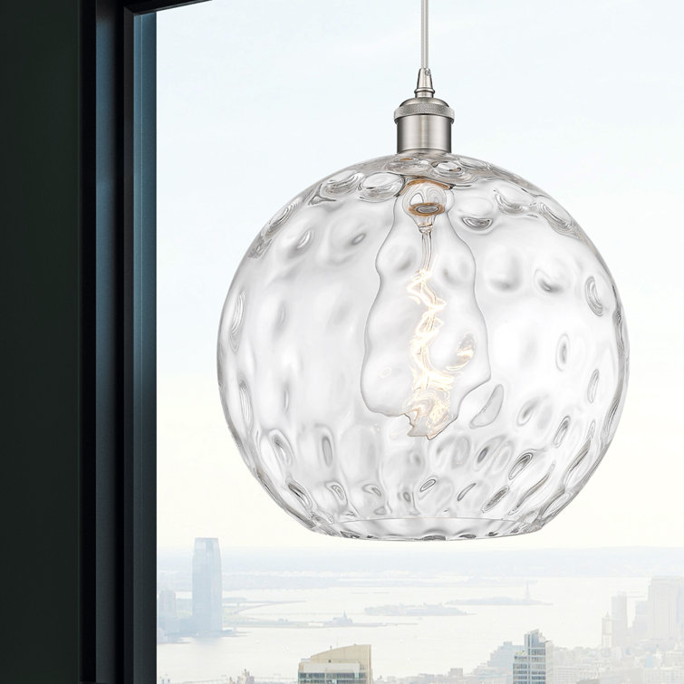 Athens Water Glass 15" Globe Mini Pendant in Satin Nickel