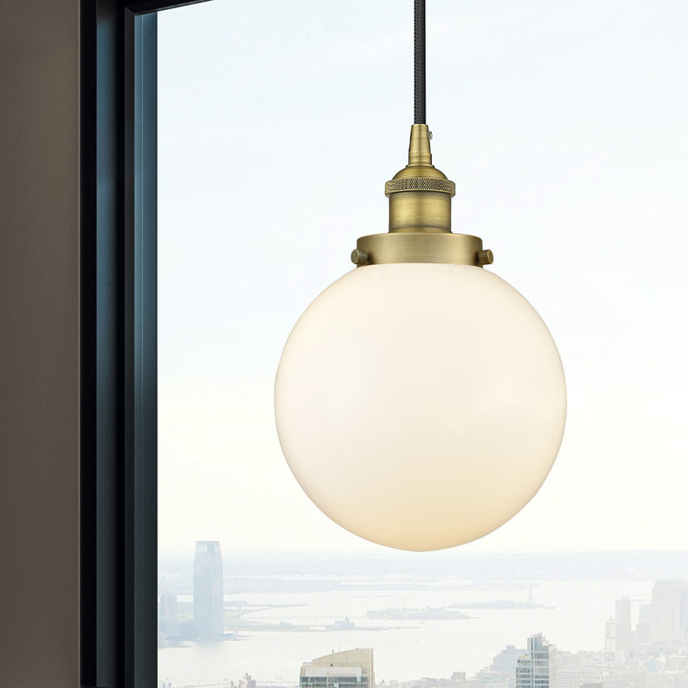 Edison Mini Globe Pendant in Brushed Brass with White Shade