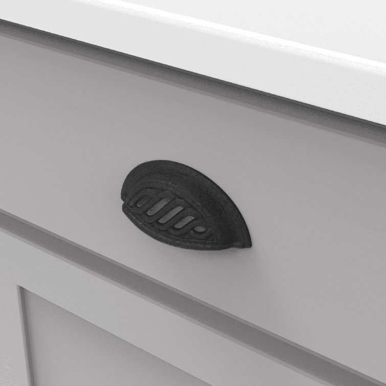 Matte Black Iron Rustic Cup Cabinet Pull with Mounting Hardware