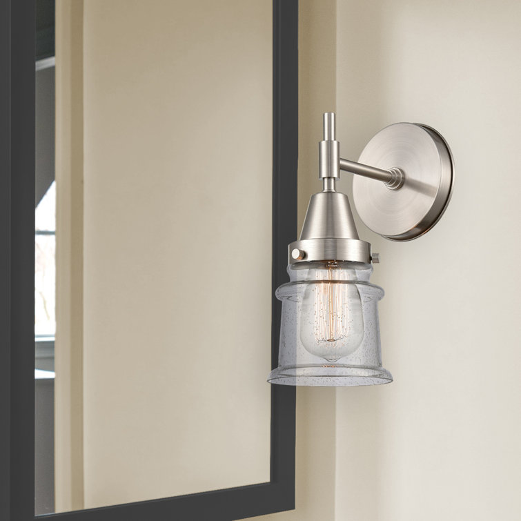 Nickel Jelly Jar Dimmable Wall Sconce with Seedy Glass Shade