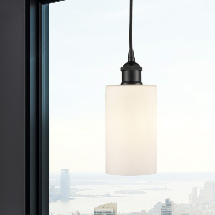 Edison Matte Black Mini Drum Pendant with Glass Shade