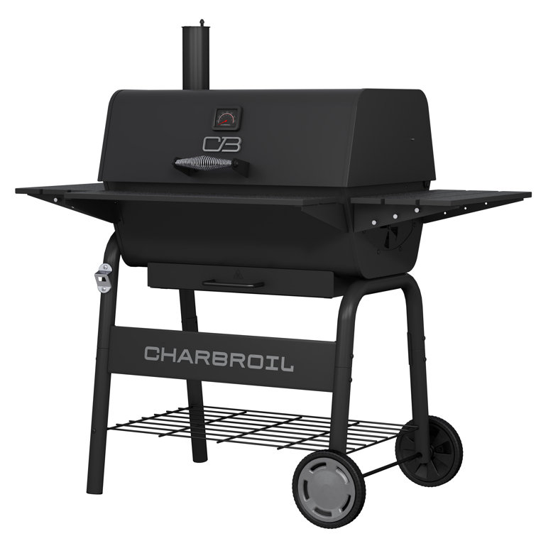 Charcoal Barrel Grill with Smoker and Cast Iron Grates