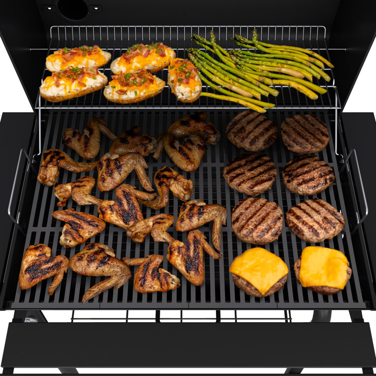 Charcoal Barrel Grill with Smoker and Cast Iron Grates