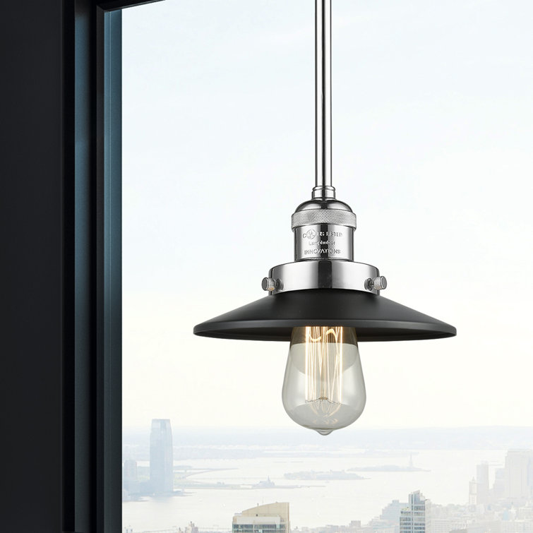 Railroad Matte Black 8" Mini Pendant with LED, Fluorescent Options
