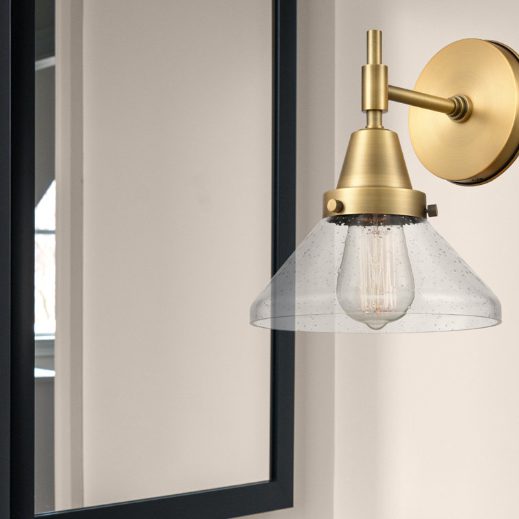 Brushed Brass Dimmable Industrial Wall Sconce with Glass Shade