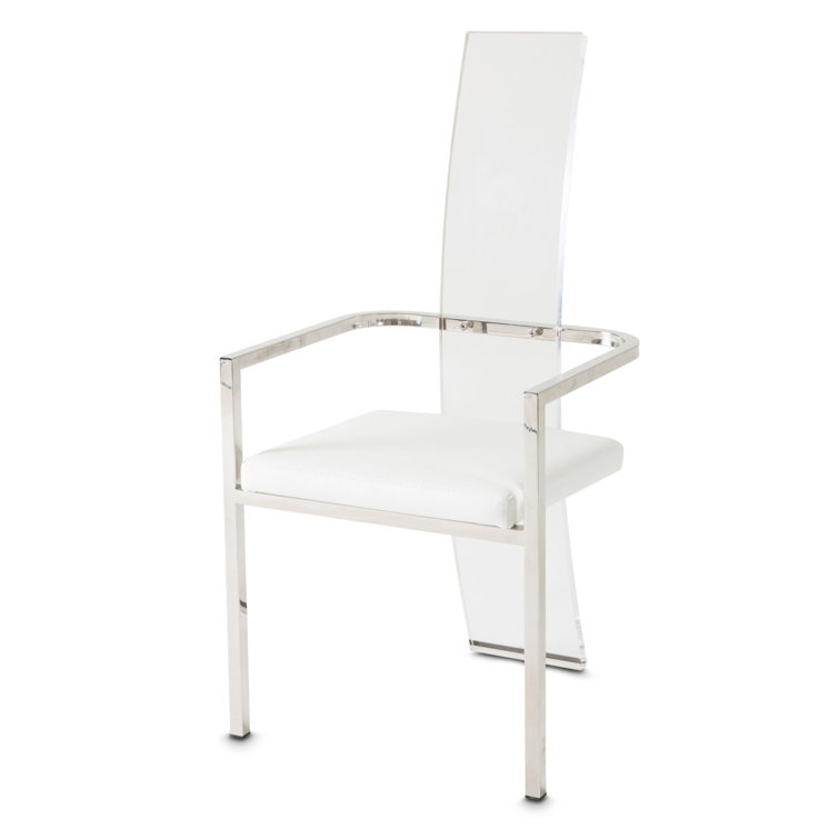 Glossy White Leather and Metal Upholstered Arm Chair