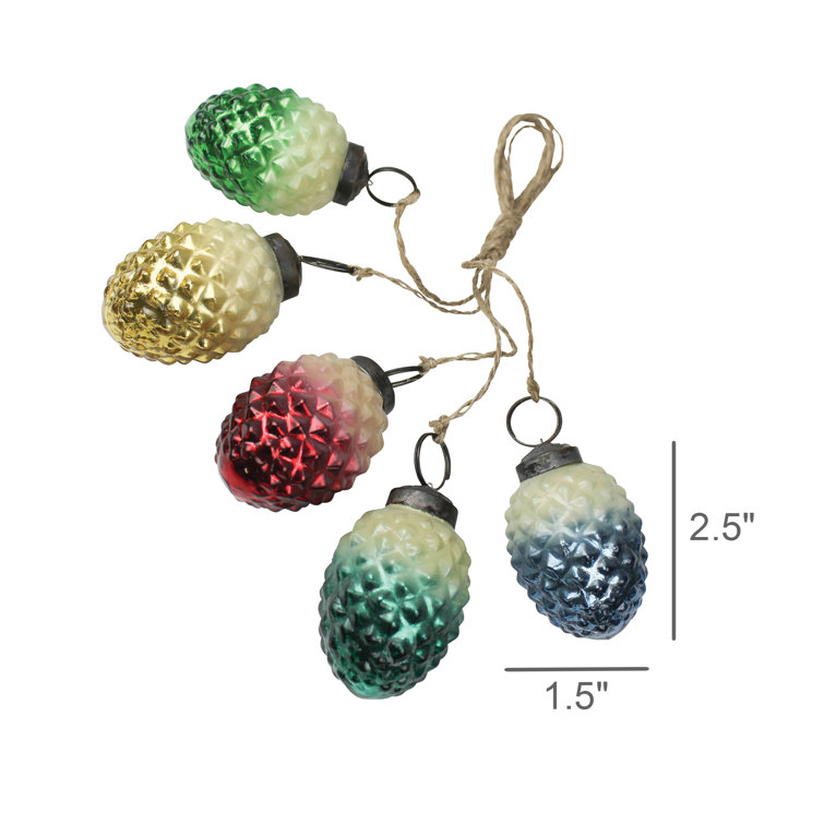 Multicolor Pressed Glass Pinecone Hanging Ornaments Set