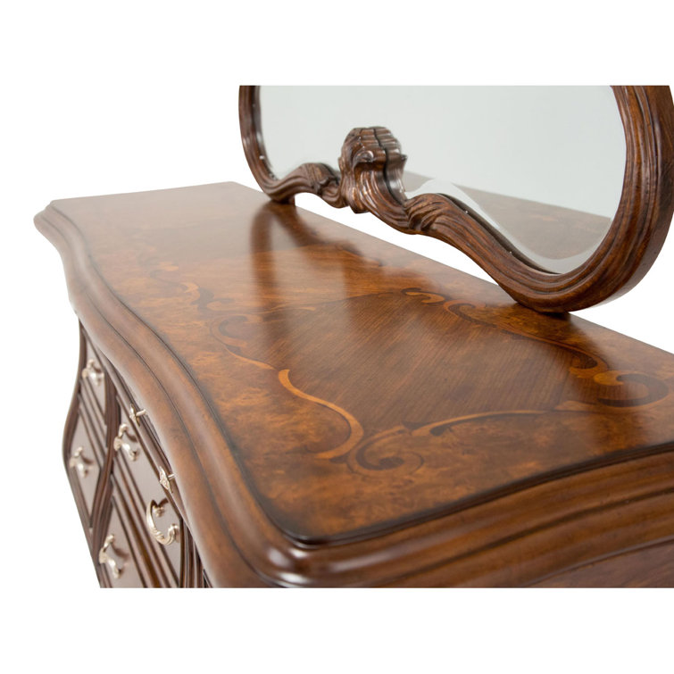 Elegant Transitional 70.5" Light Espresso Dresser with Mirrored Accents