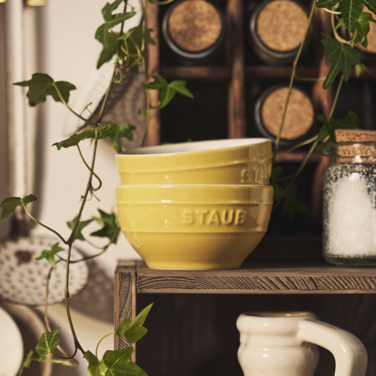 Citron Yellow Ceramic 2-Piece Round Bowl Set