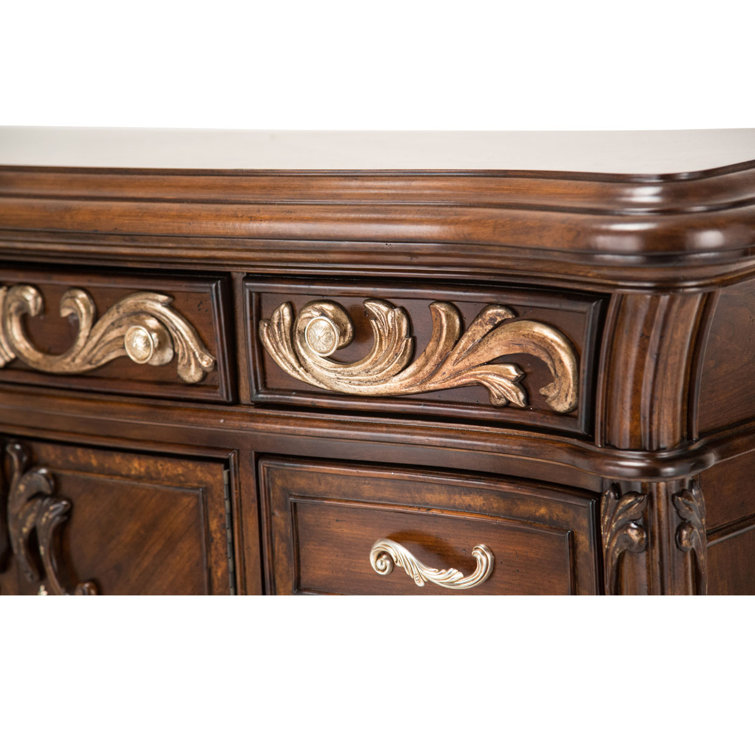 Elegant Light Espresso Double Dresser with Mirrored Accents