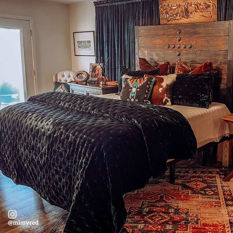 Twin Midnight Blue Velvet Quilt Set