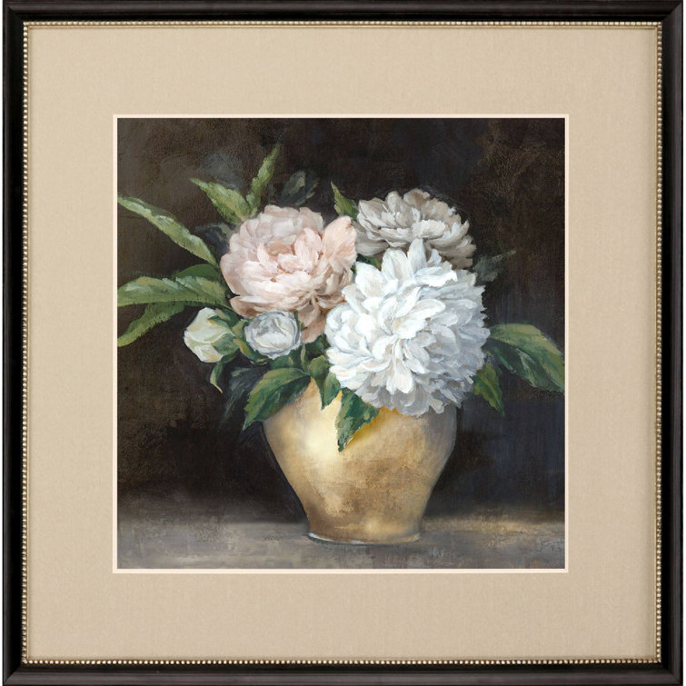 Still Life Peonies I Framed Print with Antique Gold Beaded Lip