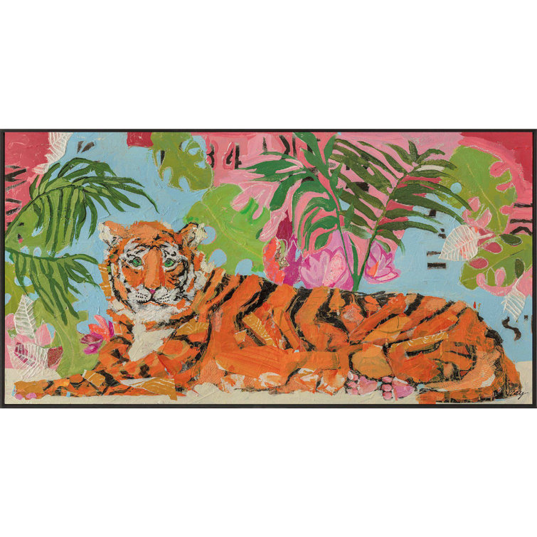 Colorful Tiger At Rest Print with Matte Black Frame