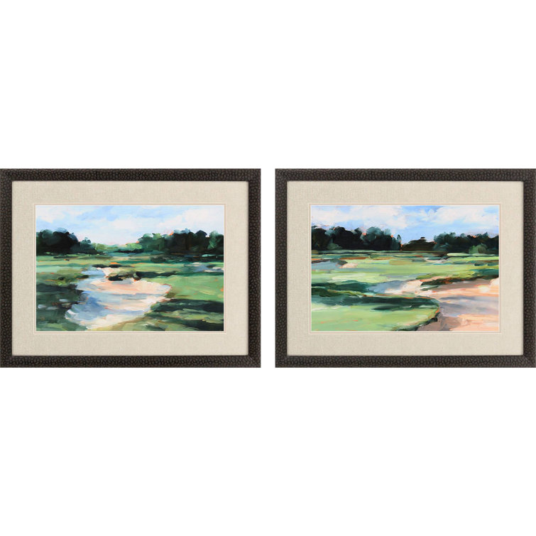 Verdant Green Golf Course Landscape Set with Black Wood Frame