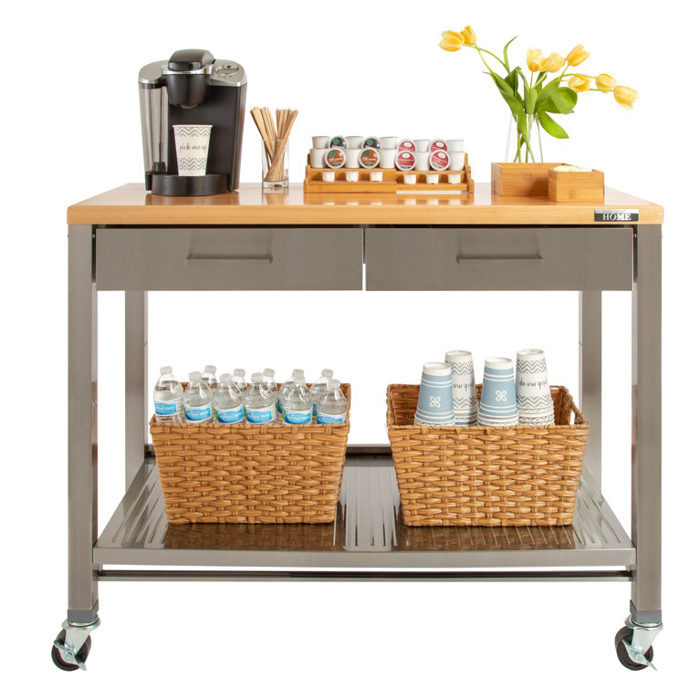 48'' Stainless Steel Kitchen Cart with Solid Wood Top