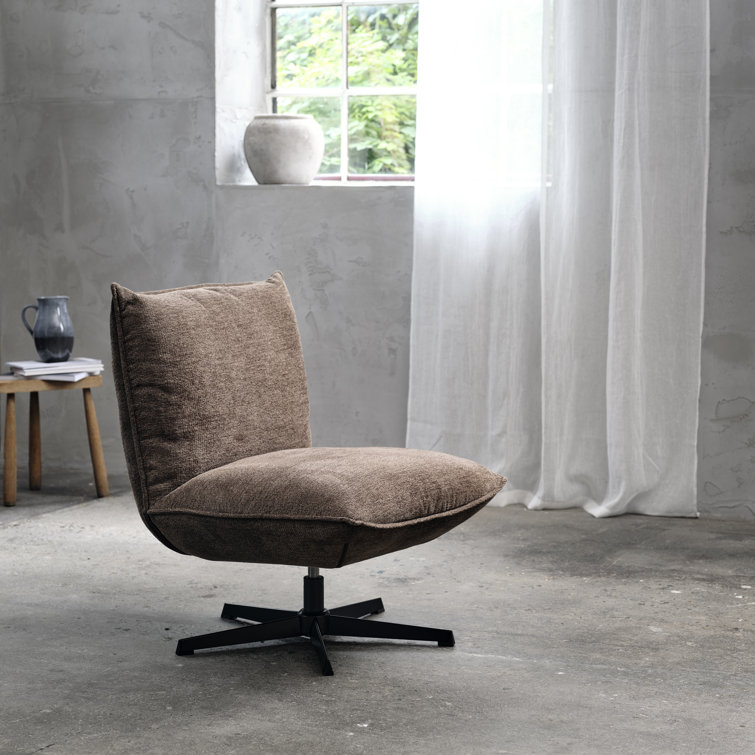Mocca Polyester Blend Swivel Lounge Chair with Metal Base