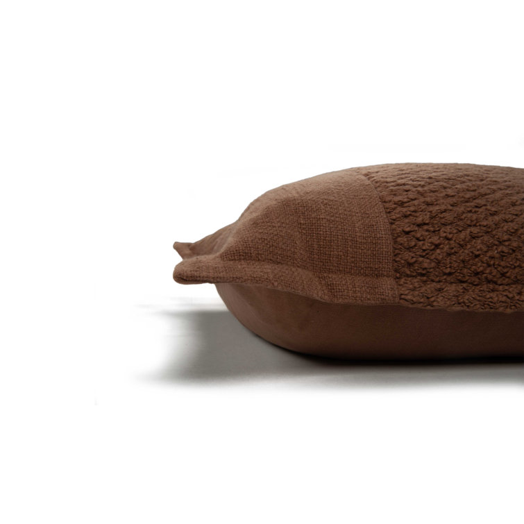 Brown Cotton Slub Fringed Square Throw Pillow