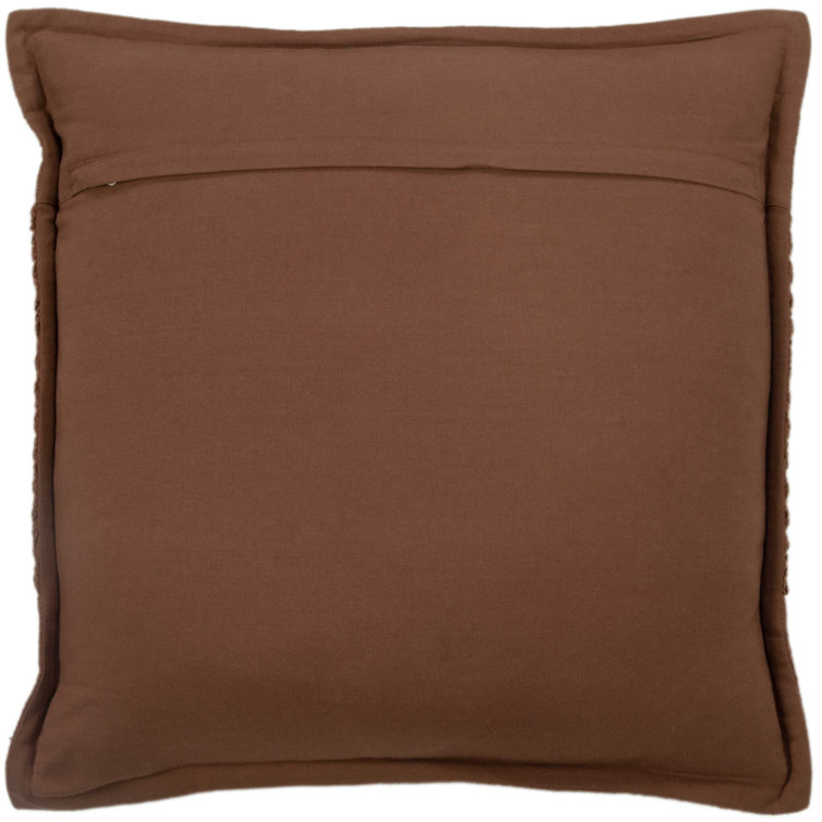Brown Cotton Slub Fringed Square Throw Pillow