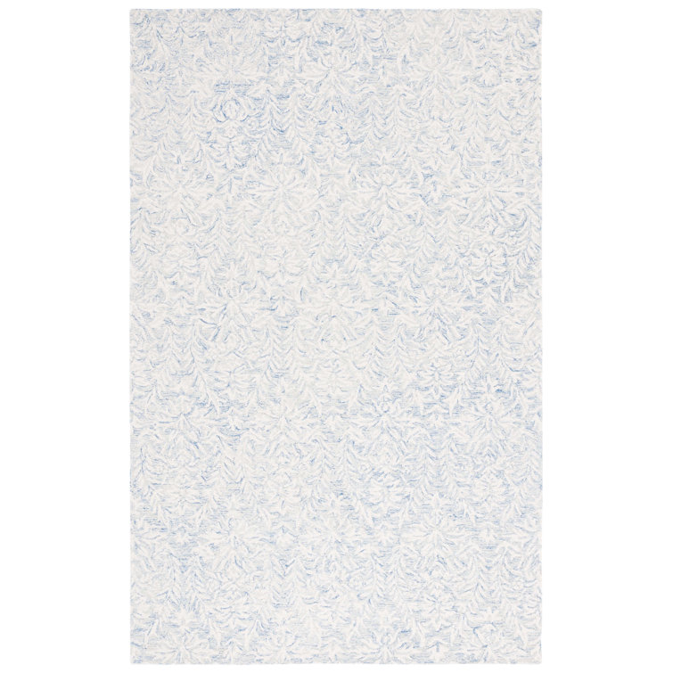 Ivory and Blue Hand-Tufted Wool Floral 3' x 5' Rug