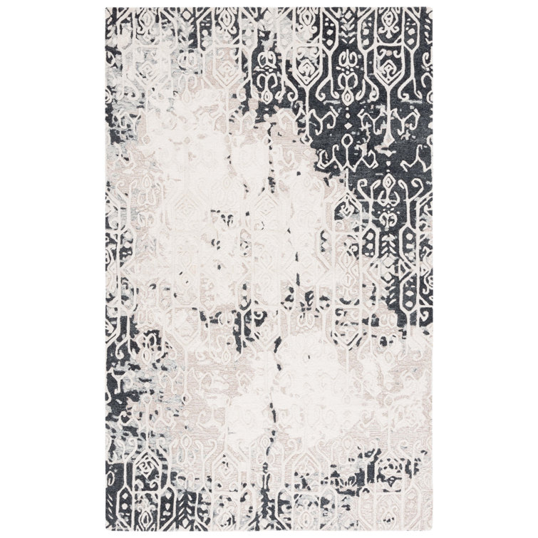 Gray and Beige Geometric 4' x 6' Stain-Resistant Rug