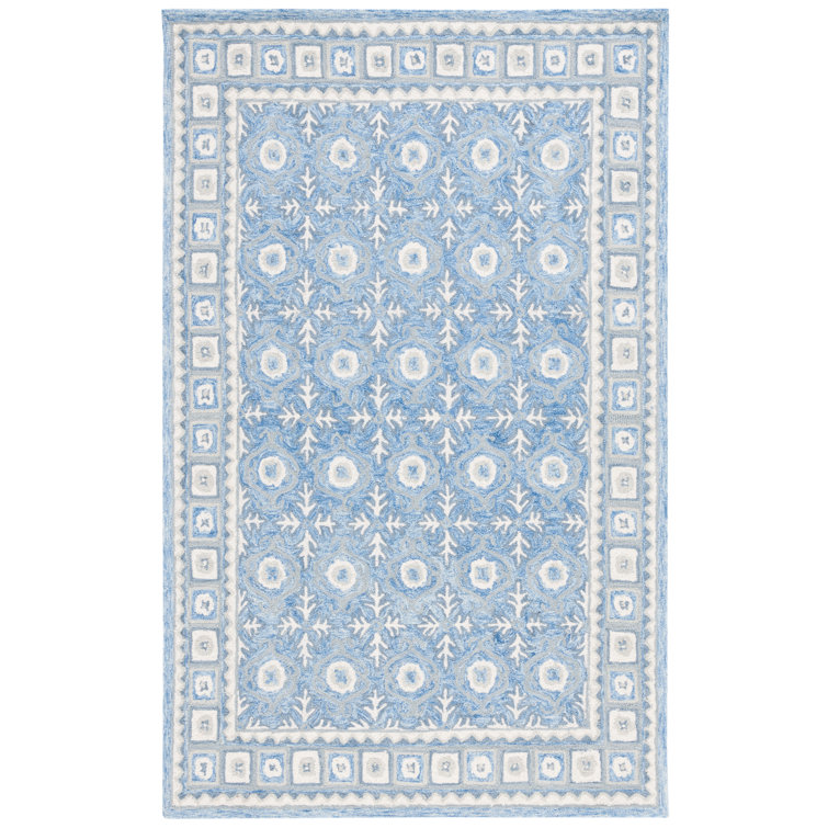 Blue Rectangular Hand-Tufted Wool Area Rug 3' x 5'