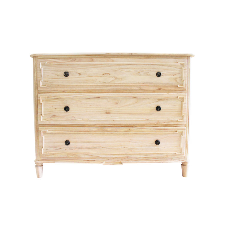 Natural Mindi Wood 3-Drawer Dresser with Applied Mouldings
