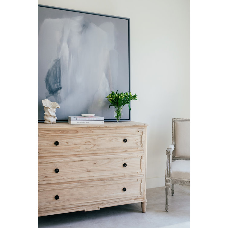 Natural Mindi Wood 3-Drawer Dresser with Applied Mouldings