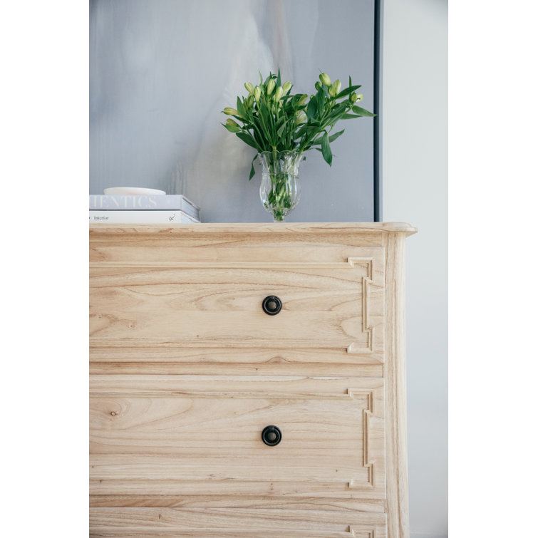 Natural Mindi Wood 3-Drawer Dresser with Applied Mouldings