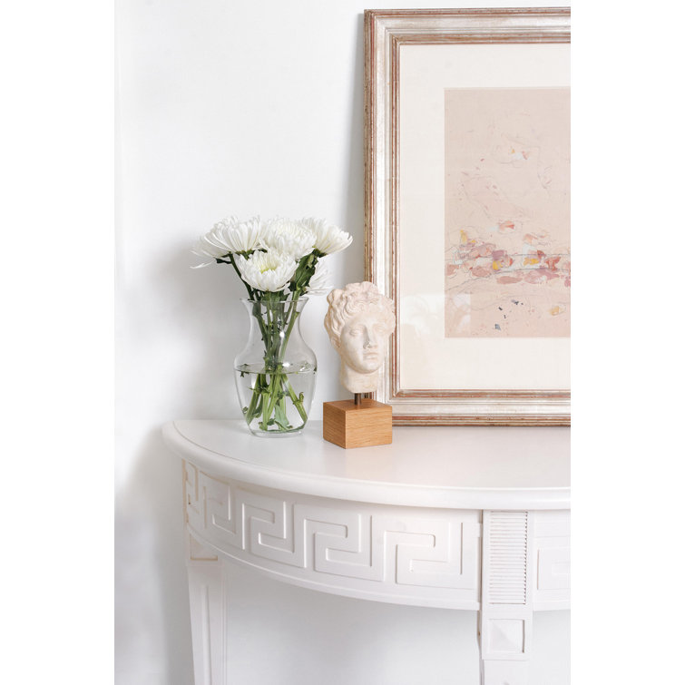 Athena Ivory Mango Wood Demilune Console Table with Greek Key Detail