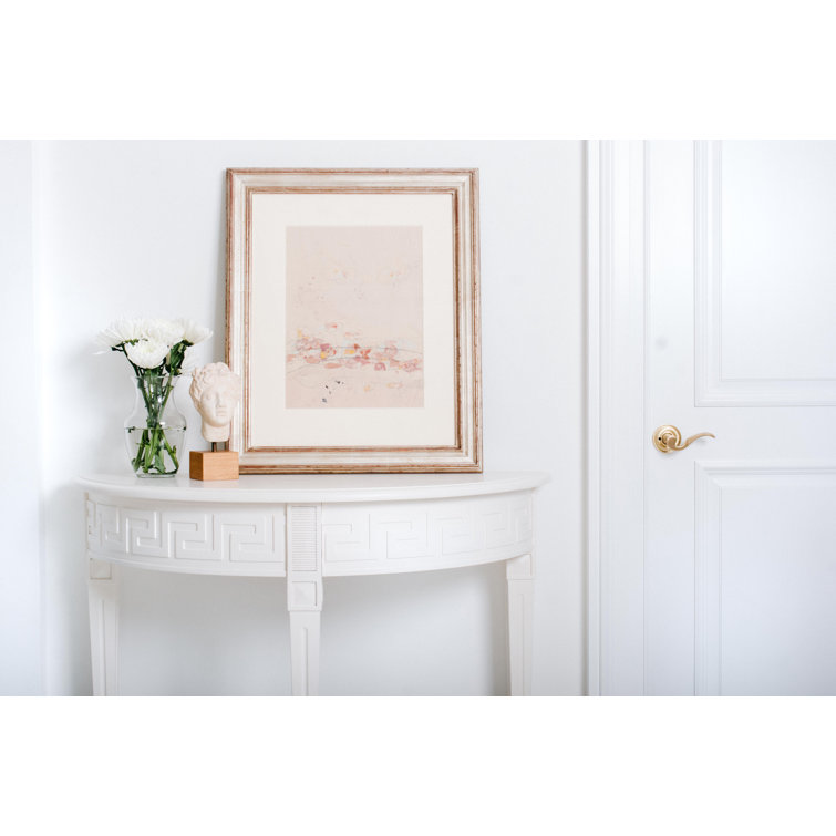 Athena Ivory Mango Wood Demilune Console Table with Greek Key Detail