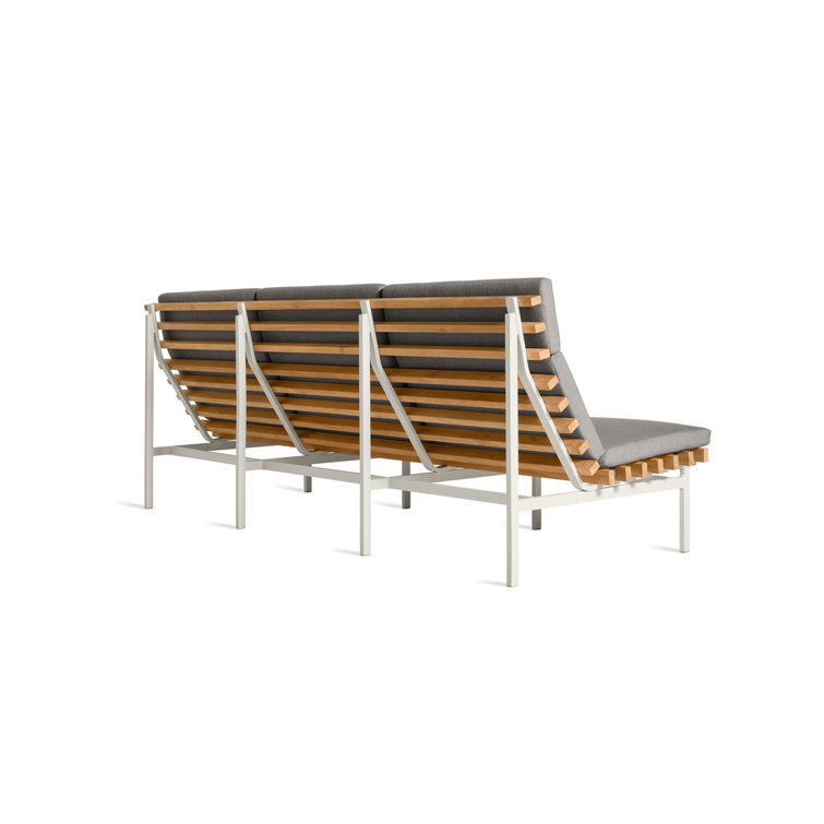Riviera Elegance 88'' Matte White and Charcoal Teak Outdoor Sofa