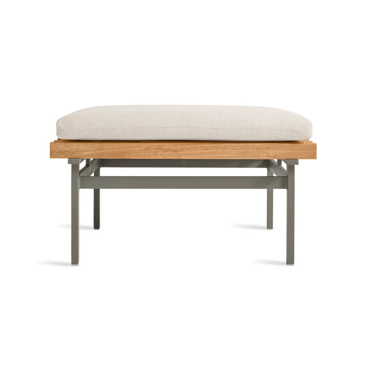Sunbrella Linen Teak and Aluminum Outdoor Ottoman