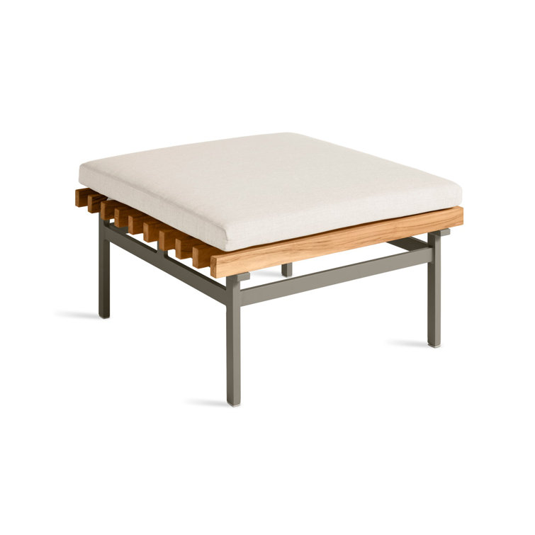 Sunbrella Linen Teak and Aluminum Outdoor Ottoman