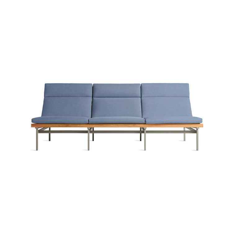 Charcoal Teak Three Seat Outdoor Sofa with Blue Cushions