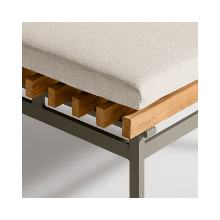 Sunbrella Linen Teak and Aluminum Outdoor Ottoman