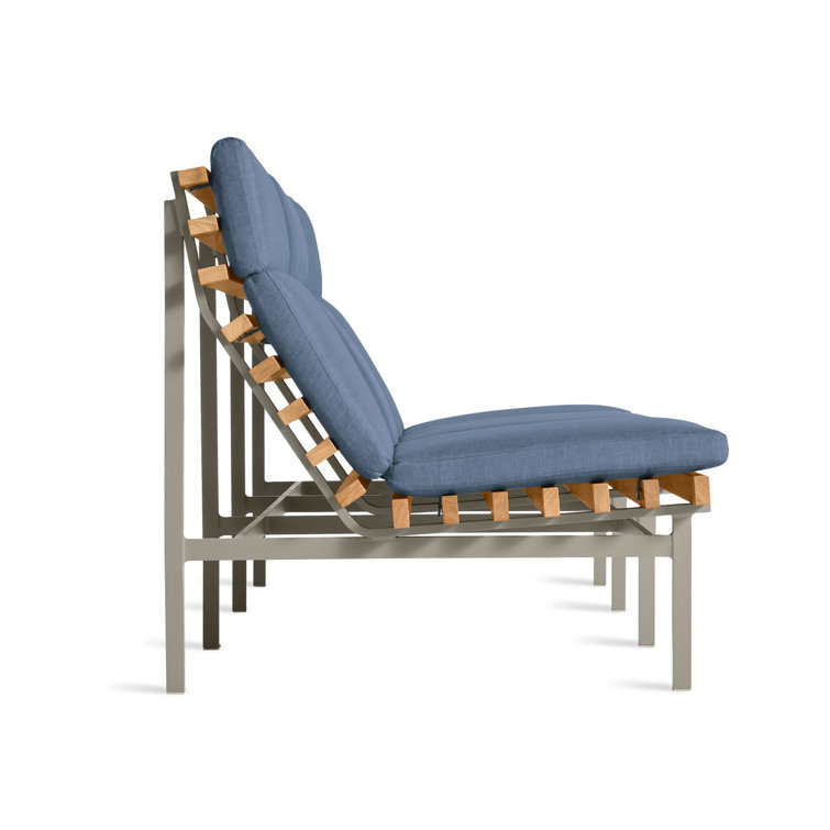 Charcoal Teak Three Seat Outdoor Sofa with Blue Cushions