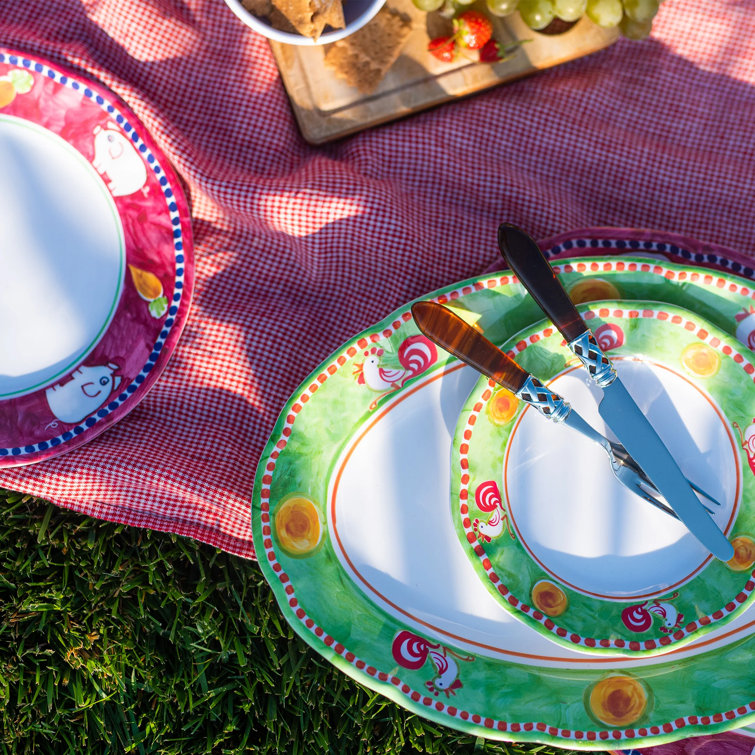 Green Melamine Oval Platter with Animal Print