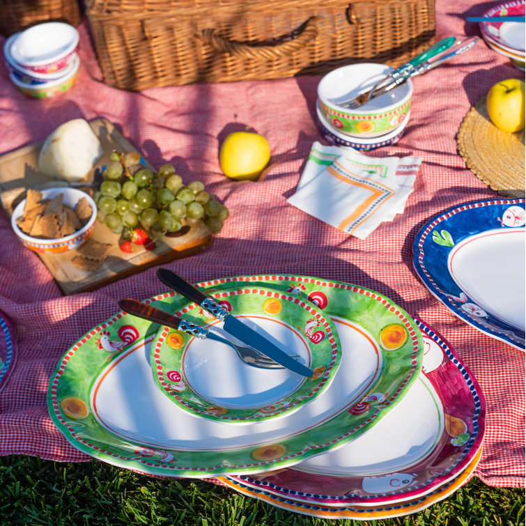 Green Melamine Oval Platter with Animal Print