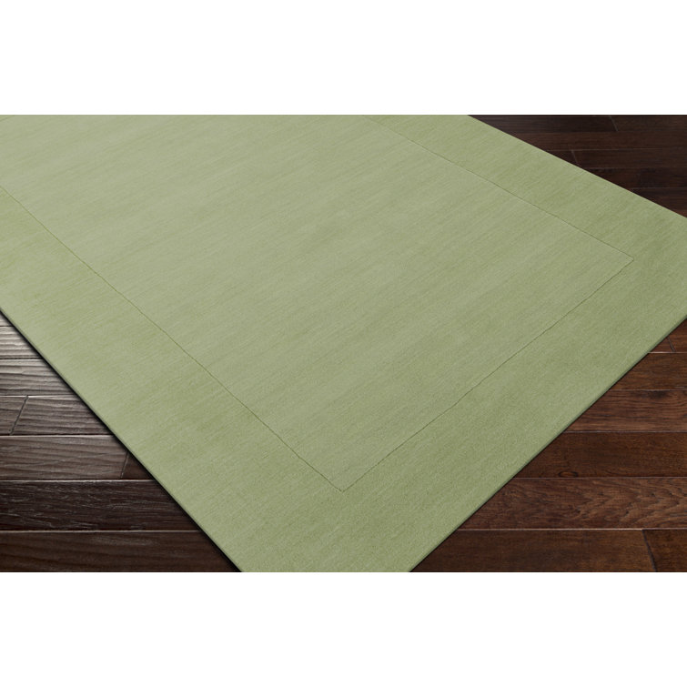 Hand-Knotted Geometric Wool Area Rug in Medium Green 2'x3'