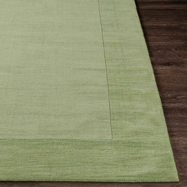 Hand-Knotted Geometric Wool Area Rug in Medium Green 2'x3'